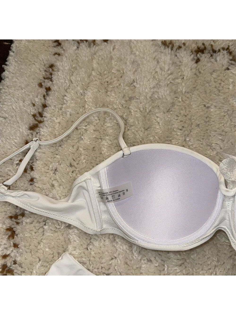 White Floral Bikini Set Underwire Ruffles - Picture 3 of 6